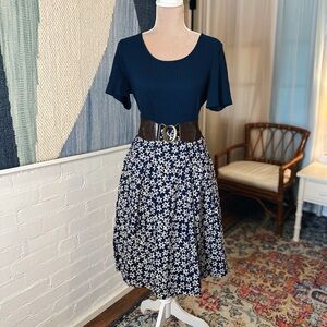 Vintage Cotton Tree Dark Blue Star Fit and Flare  Skirt